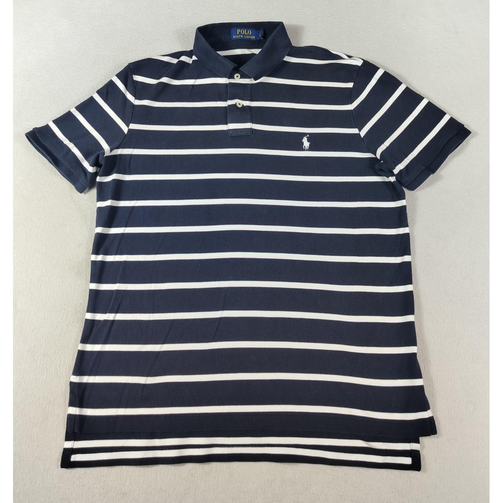 Polo Ralph Lauren Polo Shirt Mens Large Blue Stripe Pony Cotton Knit Casual